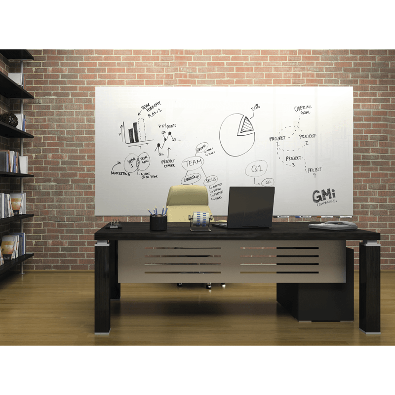 Ghent ARIASM46WH Aria 4'H x 6'W Magnetic Low Profile 1/4" Glassboard - Horizontal White - Ghent-ARIASM46WH