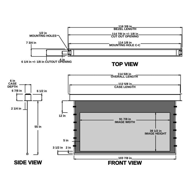 Stewart Cascade G2 CASG2100CFHG5CLW-12-2-5 Electric - 100" (39.5x91.875) - Ultrawide [21:9] - 1.1 Gain - Dimension Drawing