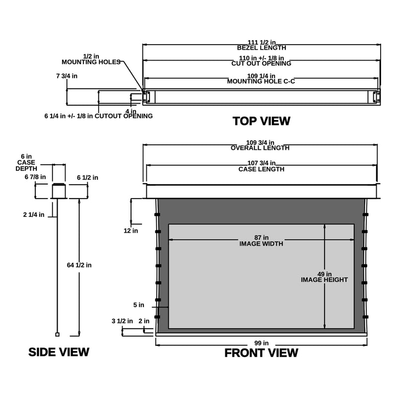 Stewart Cascade G2 CASG2100HFHG5CLW-12-2-5 Electric - 100" (49x87) - HDTV [16:9] - 1.1 Gain - Dimension Drawing