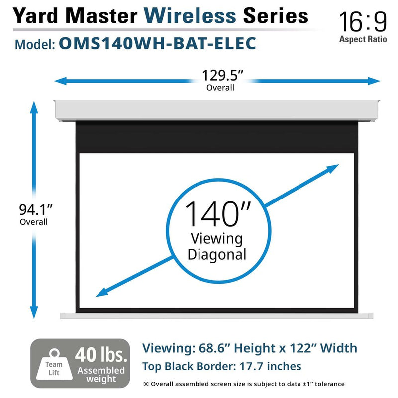 Elite OMS140WH-BAT-ELEC Yard Master Wireless 140 diag. (68.6x122) - 16:9 - MaxWhite - 1.1 Gain