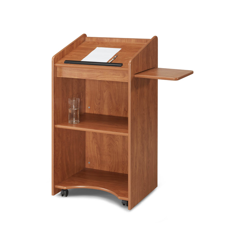 Aristocrat Full Floor Lectern/Podium with 2 Built-in and 1 Slide-Out Side Shelf in MediumOak- 600MO
