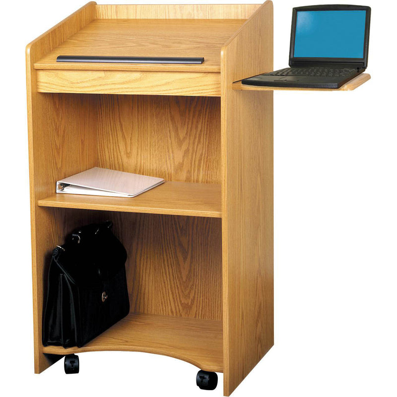 Aristocrat Full Floor Lectern/Podium with 2 Built-in and 1 Slide-Out Side Shelf in MediumOak- 600MO