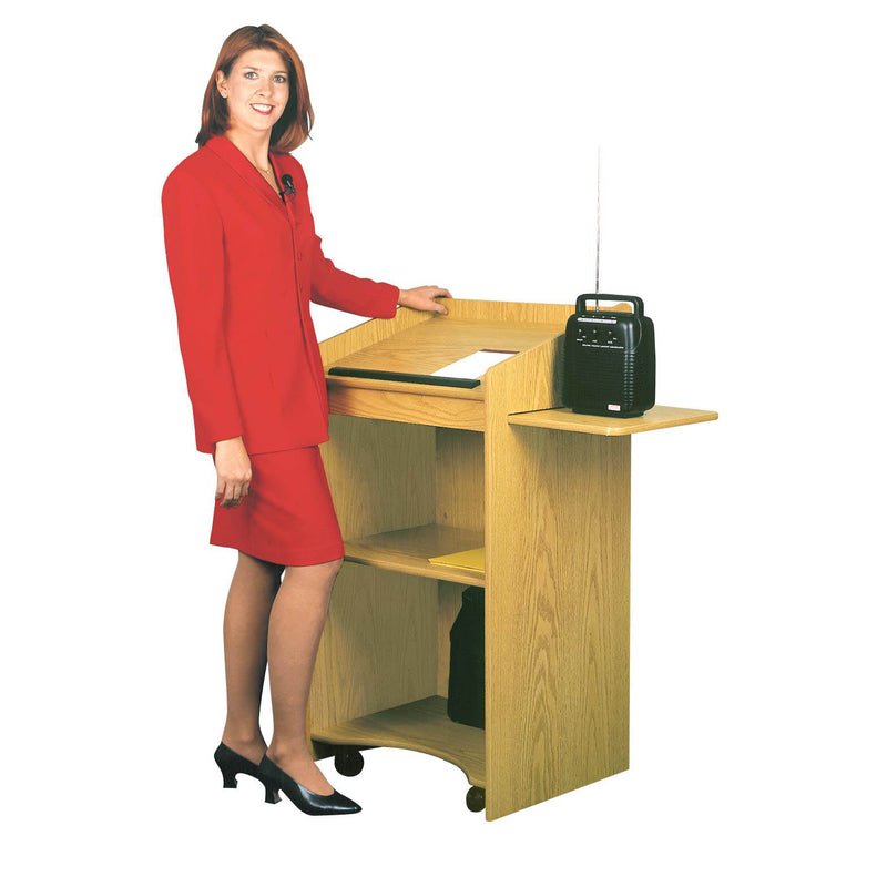 Aristocrat Full Floor Lectern/Podium with 2 Built-in and 1 Slide-Out Side Shelf in MediumOak- 600MO