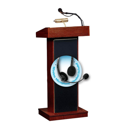 The Orator Lectern (Fixed-height, Mahogany) & Wireless Headset Mic