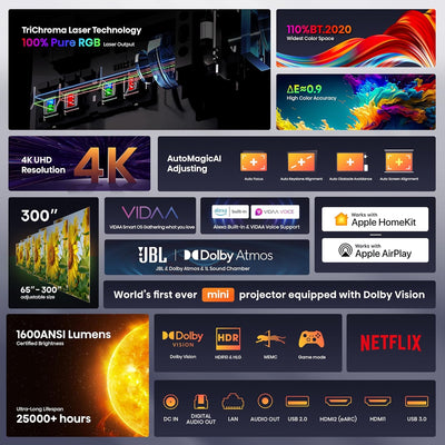 Hisense C1 4K Triple Laser Projector Bundle with 120" Outdoor Screen (Renewed)