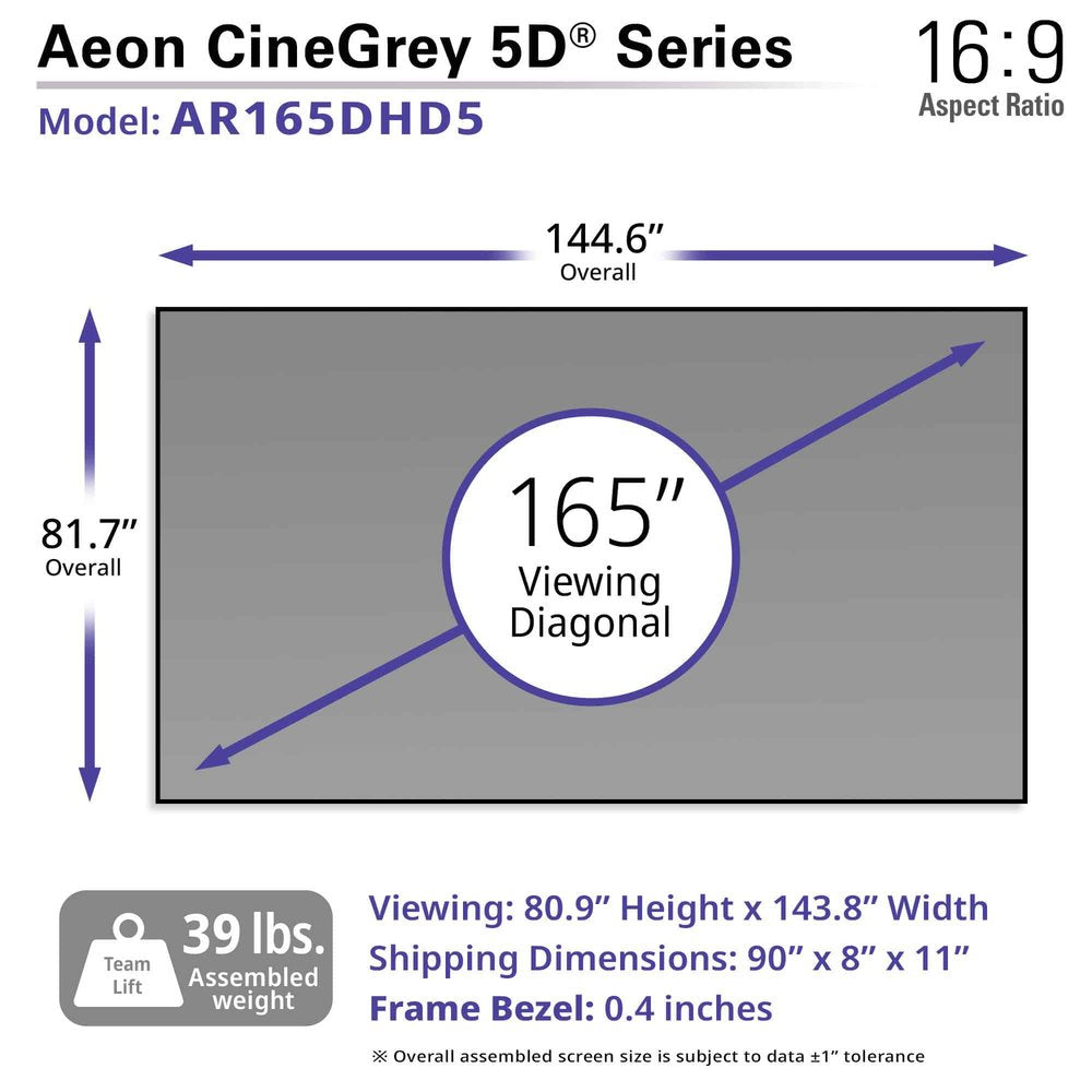 Elite AR165DHD5 Aeon 165 diag. (80.9x143.8) - 16:9 - CineGrey 5D - 1.5 Gain