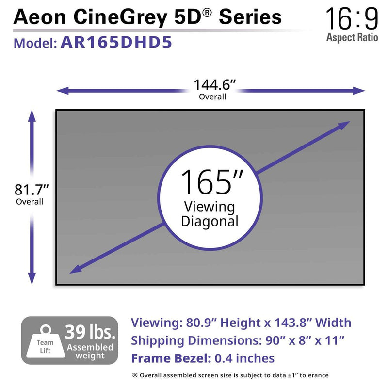 Elite AR165DHD5 Aeon 165 diag. (80.9x143.8) - 16:9 - CineGrey 5D - 1.5 Gain