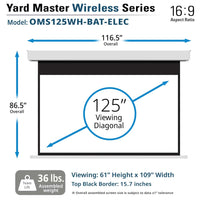 Elite OMS125WH-BAT-ELEC Yard Master Wireless 125 diag. (61.3x109) - 16:9 - MaxWhite - 1.1 Gain