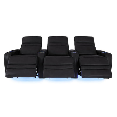 RowOne Cortes Black Leather 3 Chair Straight Row Motorized