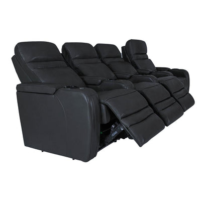 RowOne Cortes Black Leather 4 Chair Straight Row Motorized