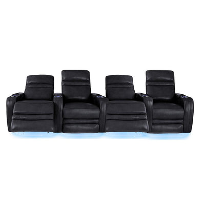 RowOne Cortes Black Leather 4 Chair Straight Row Motorized