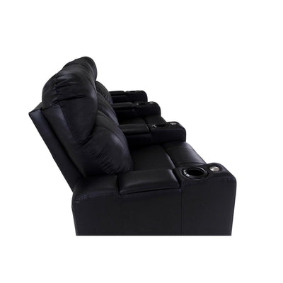 RowOne Prestige Black Leather 3 Chair Straight Row Motorized