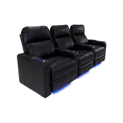 RowOne Prestige Black Leather 3 Chair Straight Row Motorized