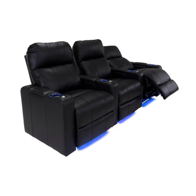 RowOne Prestige Black Leather 3 Chair Straight Row Motorized