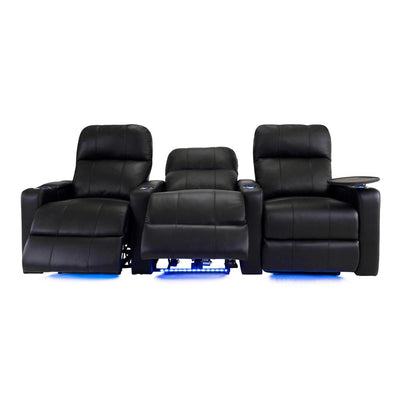 RowOne Prestige Black Leather 3 Chair Straight Row Motorized