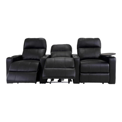RowOne Prestige Black Leather 3 Chair Straight Row Motorized