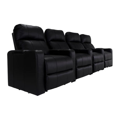 RowOne Prestige Black Leather 4 Chair Straight Row Motorized
