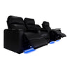 RowOne Prestige Black Leather 4 Chair Straight Row Motorized