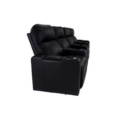 RowOne Prestige Black Leather 4 Chair Straight Row Motorized