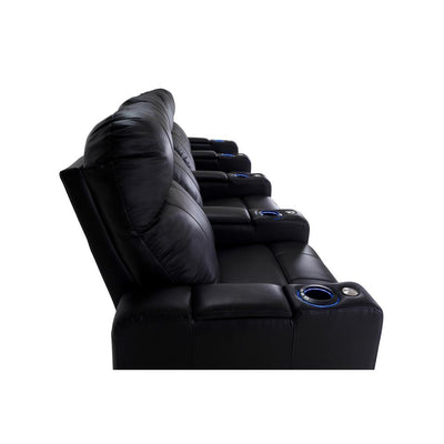 RowOne Prestige Black Leather 4 Chair Straight Row Motorized