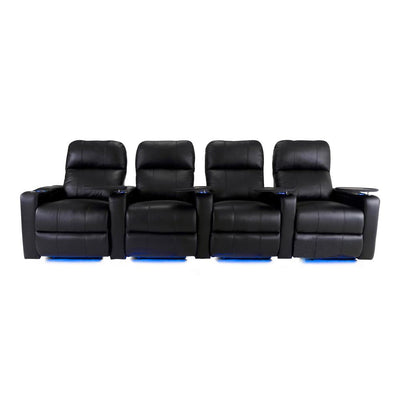 RowOne Prestige Black Leather 4 Chair Straight Row Motorized