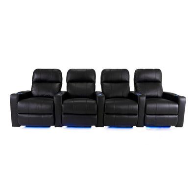 RowOne Prestige Black Leather 4 Chair Straight Row Motorized