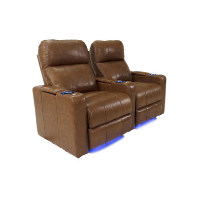 RowOne Prestige Brown Leather 2 Chair Straight Row Motorized