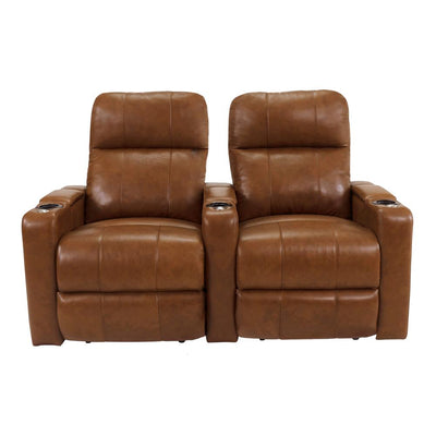 RowOne Prestige Brown Leather 2 Chair Straight Row Motorized