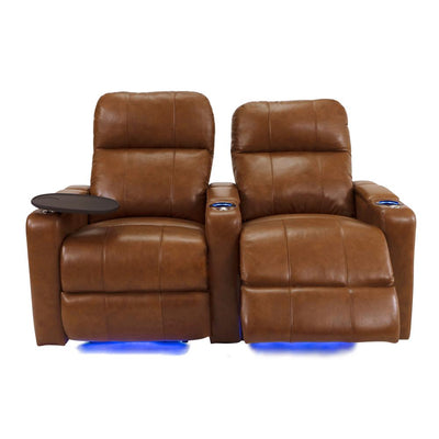 RowOne Prestige Brown Leather 2 Chair Straight Row Motorized