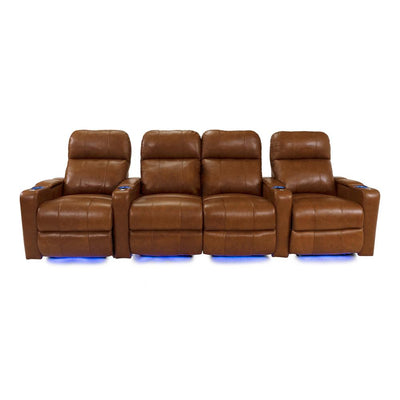 RowOne Prestige Brown Leather 4 Chair Straight Row with Loveseat Motorized