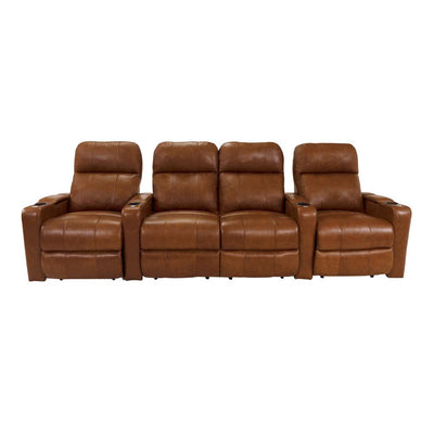 RowOne Prestige Brown Leather 4 Chair Straight Row with Loveseat Motorized