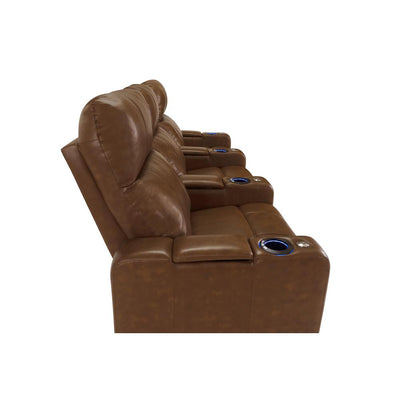 RowOne Prestige Brown Leather 3 Chair Straight Row Motorized