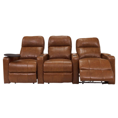 RowOne Prestige Brown Leather 3 Chair Straight Row Motorized