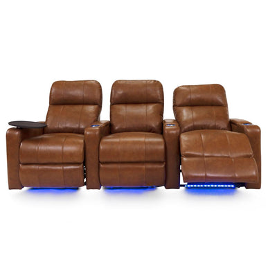 RowOne Prestige Brown Leather 3 Chair Straight Row Motorized