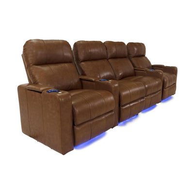 RowOne Prestige Brown Leather 4 Chair Straight Row with Loveseat Motorized