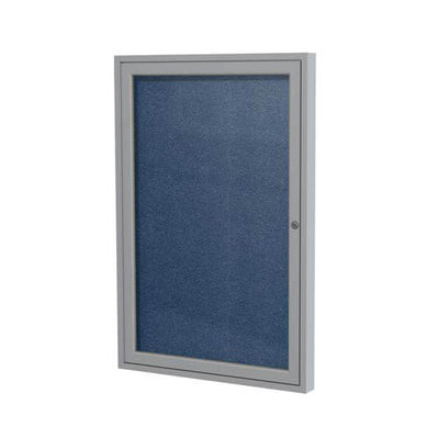 Ghent 24" x 36" 1-Door Satin Aluminum Frame Enclosed Vinyl Tackboard - Navy
