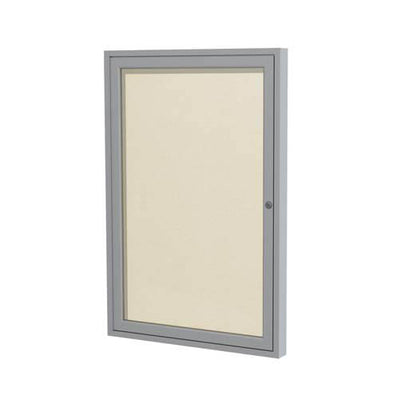 Ghent 3" x 36" 1-Door Satin Aluminum Frame Enclosed Vinyl Tackboard - Ivory