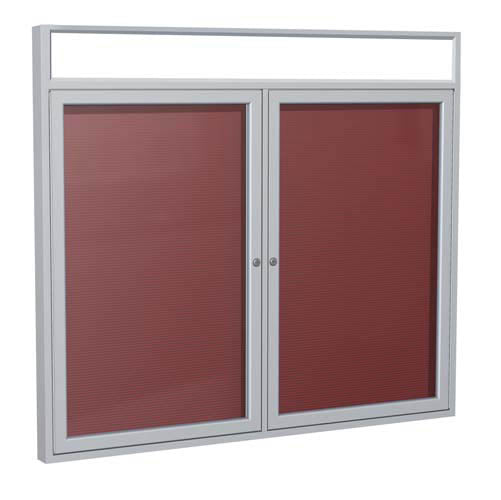 Ghent 48" x 36" 2-Door Satin Alum Frame w/ Headliner Enclosed Flannel Letterboard - Burgundy