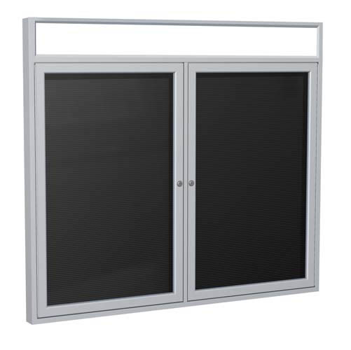 Ghent 48" x 36" 2-Door Satin Alum Frame w/ Headliner Enclosed Vinyl Letterboard - Black