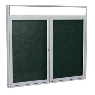 Ghent 6" x 48" 2-Door Satin Alum Frame w/ Headliner Enclosed Vinyl Tackboard - Ebony