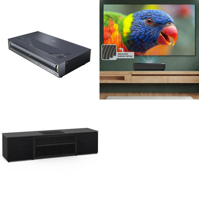 Hisense PX3-Pro + Spectra Helios 120" Fresnel Fixed Frame Screen Bundle + Salamander Chicago Cabinet Bundle