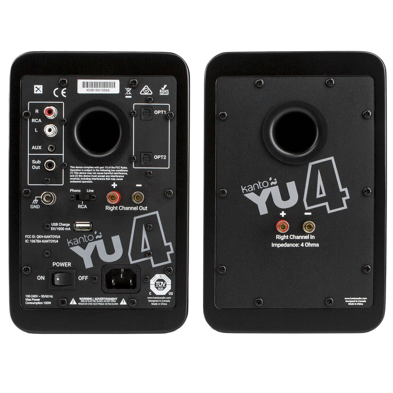 Kanto Living YU4 2-Way Powered Bookshelf Speakers (Matte Black, Pair)