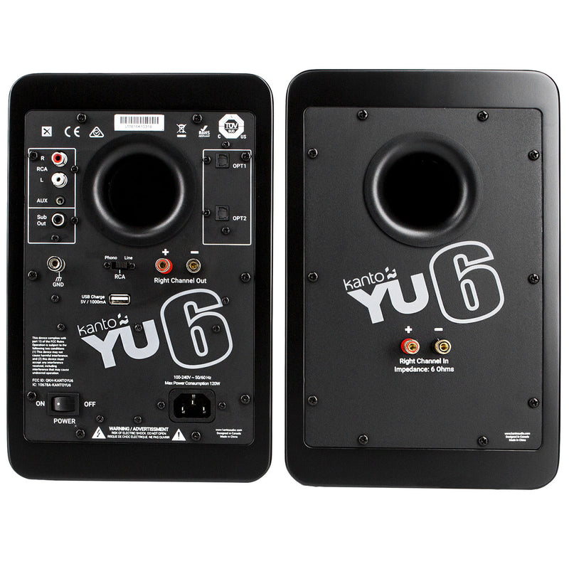 Kanto Living YU6 2-Way Powered Bookshelf Speakers (Matte Black, Pair)
