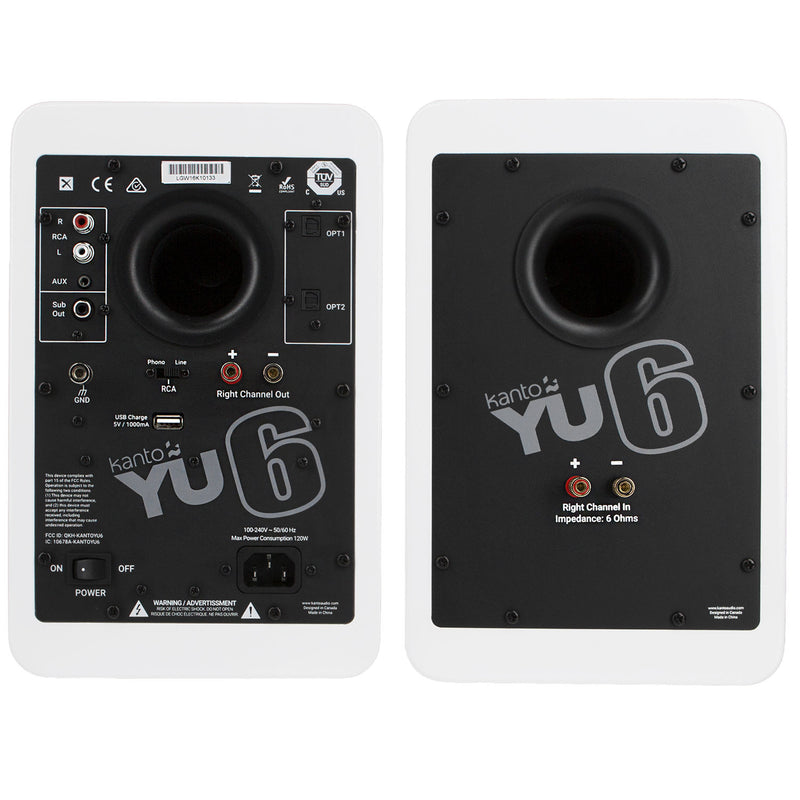 Kanto Living YU6 2-Way Powered Bookshelf Speakers (Matte White, Pair)