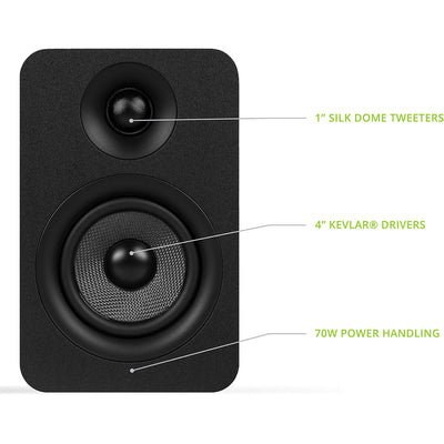 Kanto Living YUP4 2-Way Bookshelf Speakers (Matte Black, Pair)