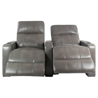 RowOne Prestige Gray Leather 2 Chair Straight Row Motorized
