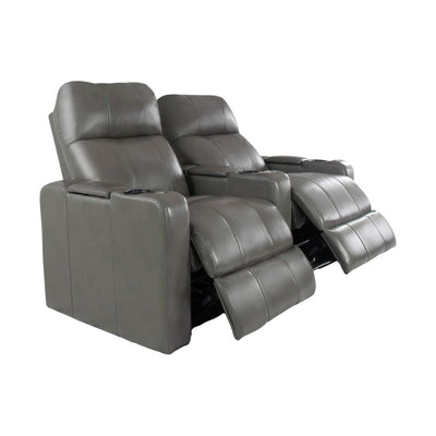 RowOne Prestige Gray Leather 2 Chair Straight Row Motorized