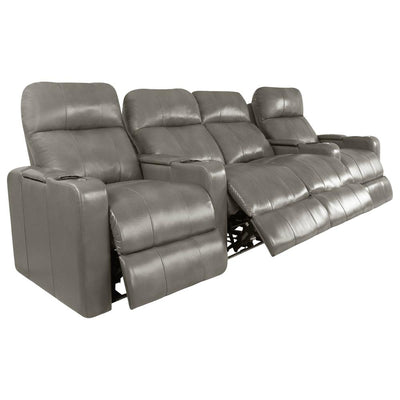 RowOne Prestige Gray Leather 4 Chair Straight Row with Loveseat Motorized