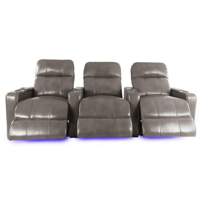 RowOne Prestige Gray Leather 3 Chair Straight Row Motorized