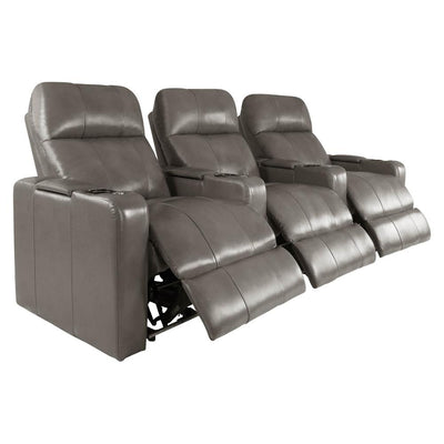 RowOne Prestige Gray Leather 3 Chair Straight Row Motorized